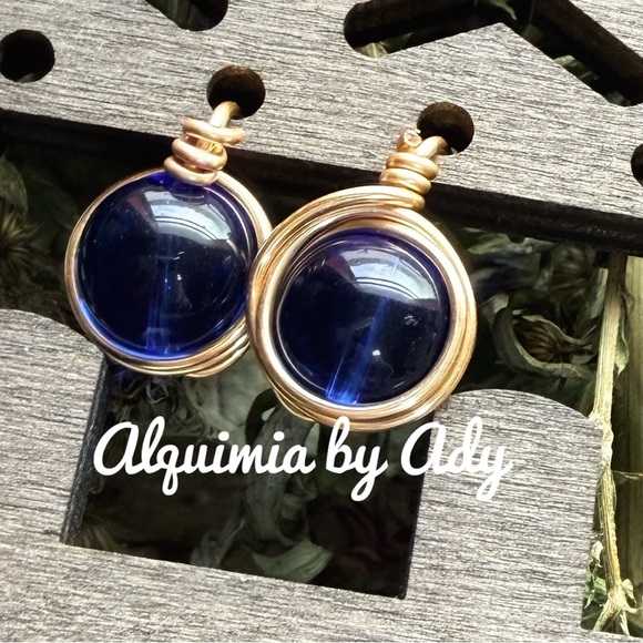 Alquimia Blue and Gold Cabochon Earrings - Picture 1 of 1